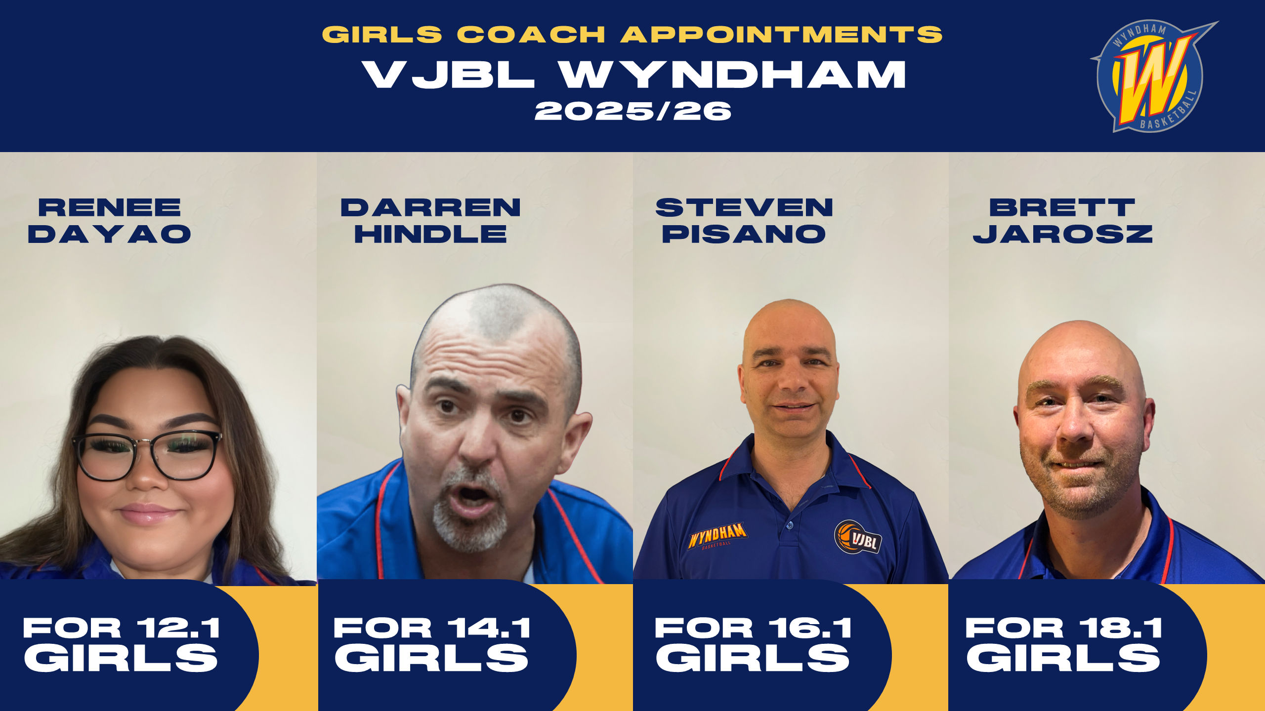 📣 VJBL Wyndham 2025/26 Girls Coaches Announced